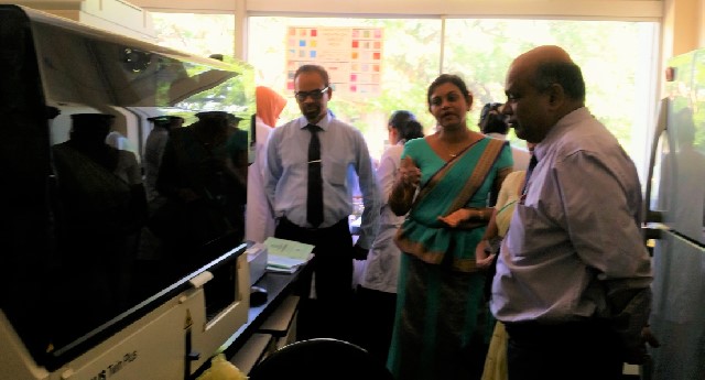 Inspection of the automated serological analyzer by the Deputy Director-General (Education Training & Research) at MRI